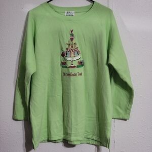 Quacker Factory CHRISTMAS Sweatshirt Embroidered 'Oh Christmas Tree' 1XL EUC